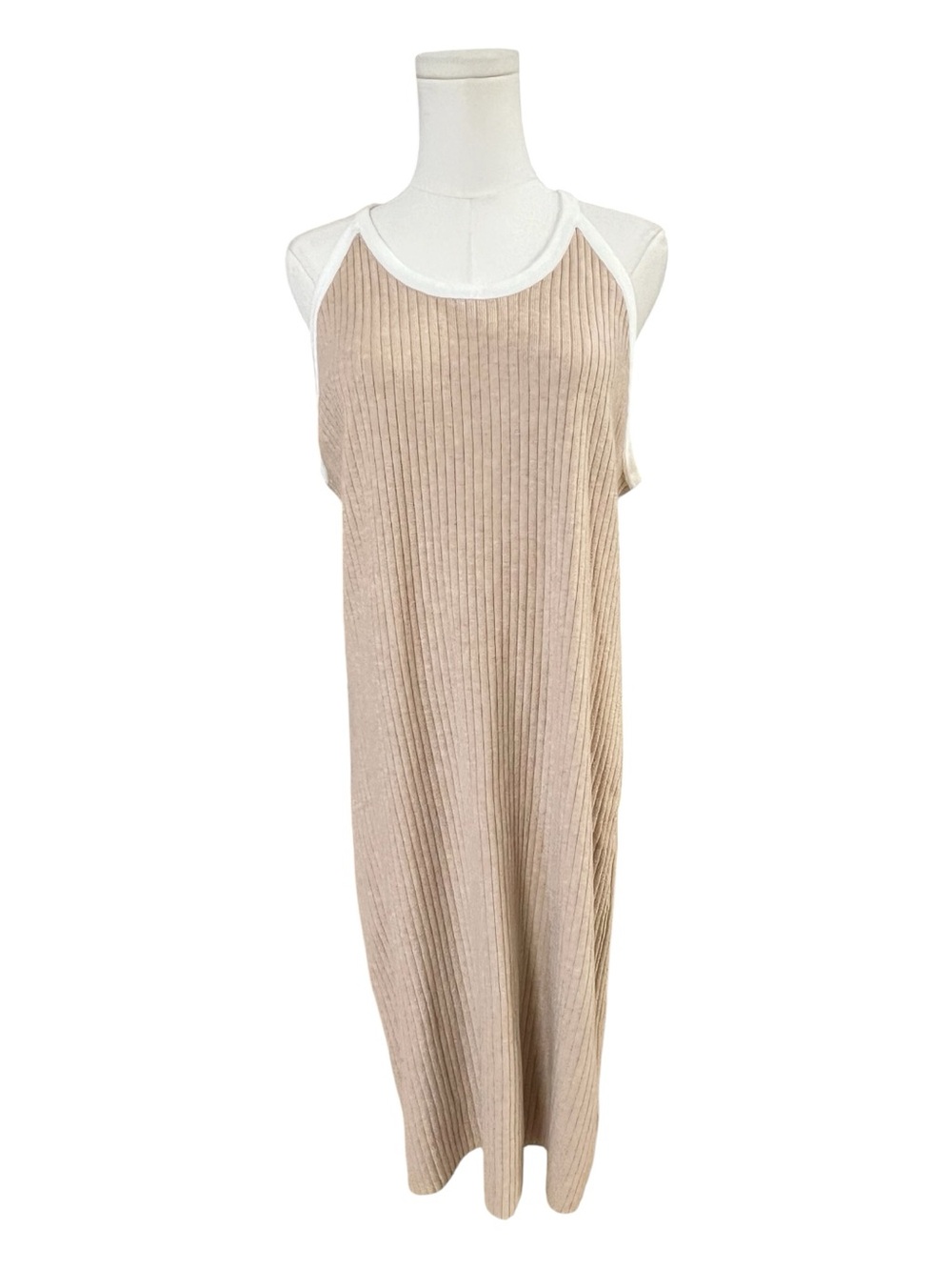 EUC C&C California Ribbed Tan Midi Dress w/ White Trim | Size XL
